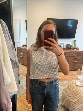 Aqua White Polka Dot Sleeveless Crop Top